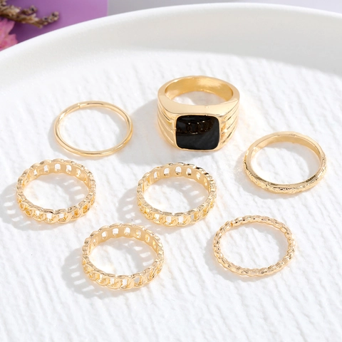 Hip Hop Vintage Gold Legierung Ringe Emaille Quadrat Geometrische Kette Offene Ringe Für Herren Damen Schmuck Ringe Kollektion