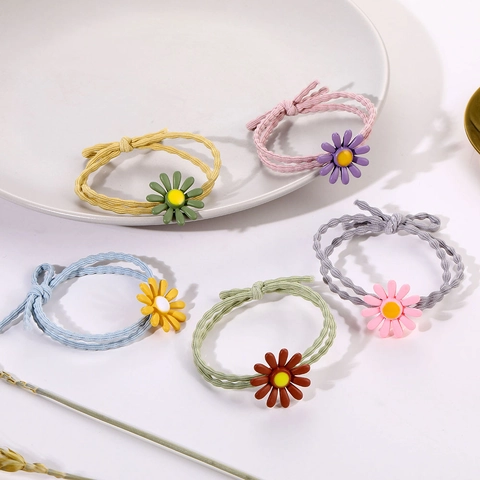 Süße Gänseblümchen Blumen Elastische Haargummis Für Damen Mädchen Bunte Resin Sonnenblumen Scrunchies Süße Schleife Haarbänder Zubehör