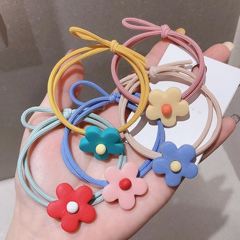 Gomas de Pelo de Estilo Coreano con Flores en Color Macarrón para Mujer Diademas Florales de Resina de Alta Elasticidad Accesorios para el Cabello