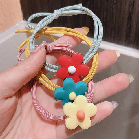 Gomas de Pelo de Estilo Coreano con Flores en Color Macarrón para Mujer Diademas Florales de Resina de Alta Elasticidad Accesorios para el Cabello