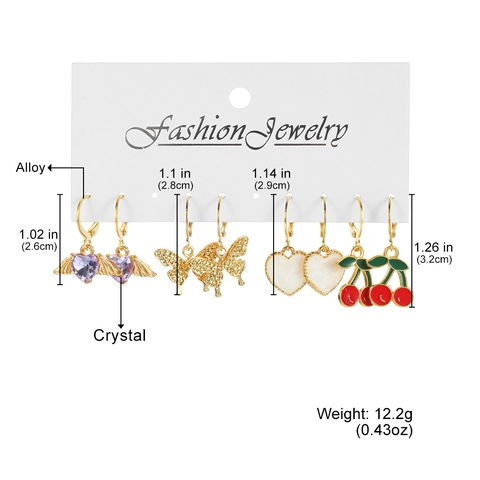Collezione di Orecchini in Lega di Moda per Donna Strass Farfalla Ciliegia Cuore Perla Artificiale Orecchini a Pendente