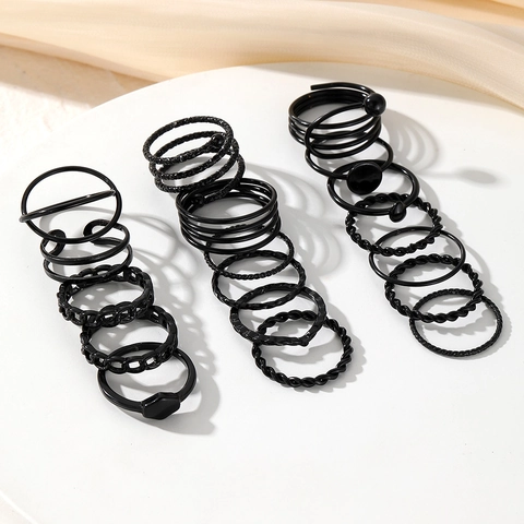 Vintage Black Alloy Geometric Spiral Stackable Ring Set For Unisex Punk Minimalist Joint Rings Fashion Jewelry Accessory