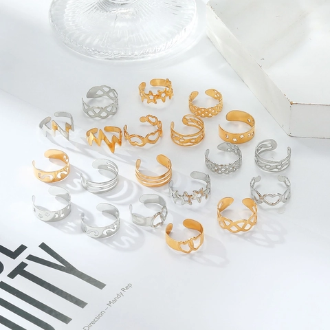 Boho Legierung Zehenringe Set Für Damen Verstellbare Offene Fußringe Stern Mond Herz Geometrische Ausschnitt Strand Schmuck Geschenk