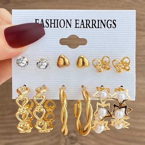 Vintage Legierung Schmetterling Künstliche Perle Ohrring Kollektion Für Damen Vergoldet Strass Creolen Stecker Ensemble