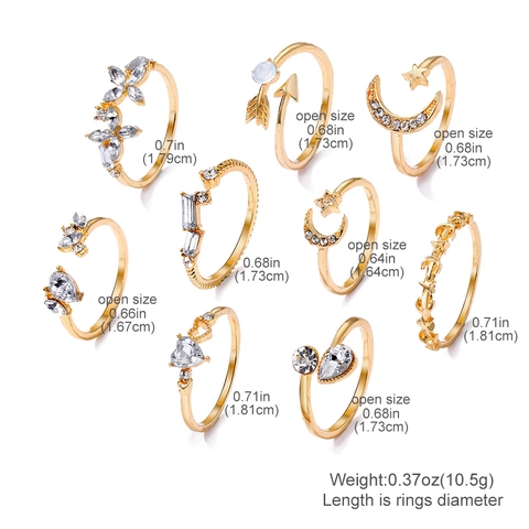 Bague en Alliage Plqué Or Bohème Pour Femme Vintage Lune Étoile Cœur Papillon Strass Incrusté Bijoux Fantaisie
