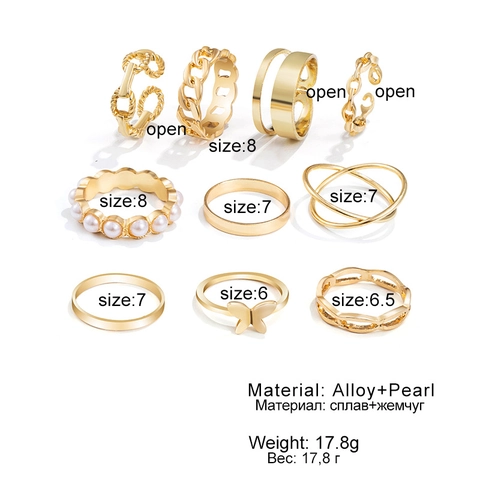 Bagues en Alliage Cœur Papillon Bagues Empilables Multi-Pièces pour Femmes Or Argent Strass Bijoux de Mode Bagues Phalange Bohème