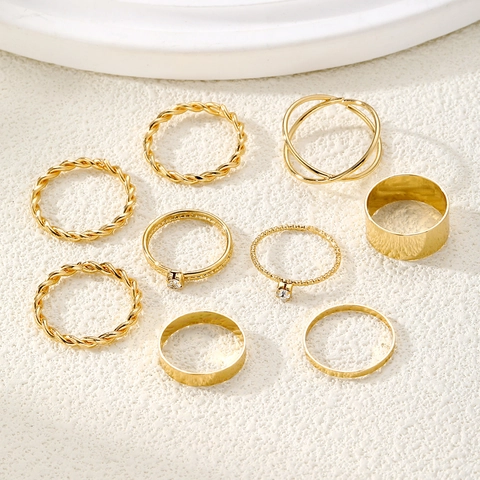 Fashion Alloy Metal Ring Collection For Women Gold Silver Plated Minimalist Geometric Twist Stackable Finger Rings Jewelry