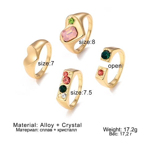 Anillos Ajustables De Aleación De Zirconia Con Corazón Para Mujer Estilo Dulce Cristal Colorido Anillos Abiertos Geométricos Joyería