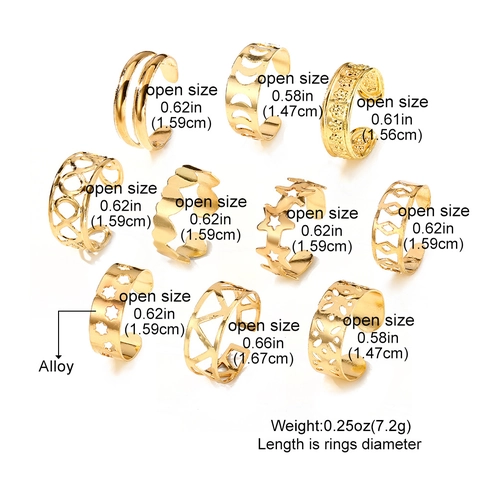 Bohemian Alloy Gold Silver Toe Rings Set For Women Adjustable Open Rings Star Moon Geometric Hollow Beach Foot Jewelry