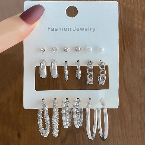 Combinazione di Orecchini in Lega Perla Artificial Sintetica Strass per Donna Elegante Metallo Torsione Catena Gioielli Accessorio