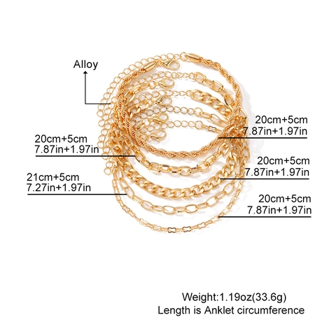 Juego de Pulseras de Cadena de Aleación Minimalista Bohemio Mujer Chapado en Oro Plata Multicapa Geométrico Joyería