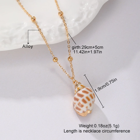 Bohemian Gouden Legering Kraal Ketting Met Natuurlijke Zeeschelp Wulk Anhänger Voor Vrouwen Strandvakantie Sieraden