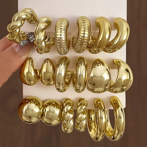 Fashion CCB Gold Silver Plated Hoop Stud Earrings For Women Exaggerated Twist Geometric Geometric Daily Jewelry Earring Accessories