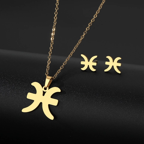 Set di Gioielli in Acciaio Inossidabile con 12 Costellazioni Zodiacali per Donna Collana con Strass Placcata in Oro e Orecchini a Bottone Regalo di Compleanno Astrologia
