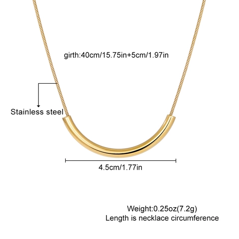 Minimalist Stainless Steel Smile Curved Tube Pendant Necklace Gold Plated Snake Chain Chic Jewelry For Women Gift