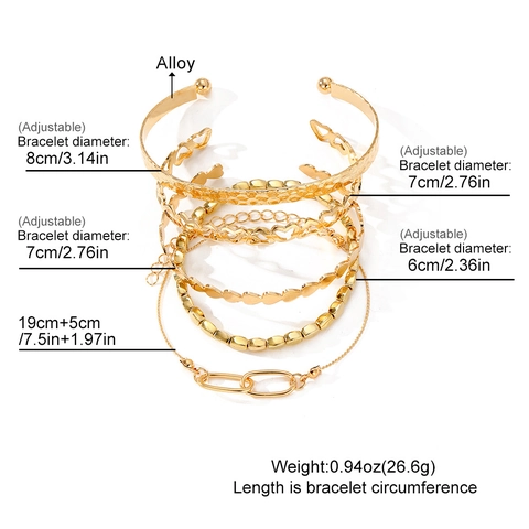 Ensemble de Joncs Martelés en Alliage Plaqué Or de Style Occidental avec Cœur Ajouré pour Femmes Bracelet Manchette Ouvert Ajustable Bijoux