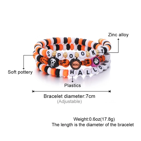 Pulsera de Cuentas Multicapa de Halloween Arcilla Polimérica Aleación de Zinc Amuletos Letras Spooky Boo Calabaza Calavera Fantasma