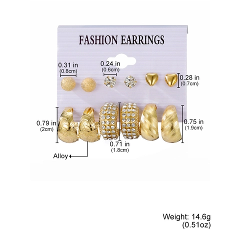 Retro Geometrische Gehämmerte Gold Legierung Ohrringe Kollektion Für Damen Herz Strass Künstliche Perle Stecker Creolen Schmuck
