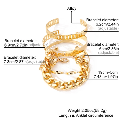 Vintage Legering Goud Armband Set Voor Dames Retro Griekse Sleutel Meander Hol Open Manchet Cubaanse Ketting Sieraden Cadeau