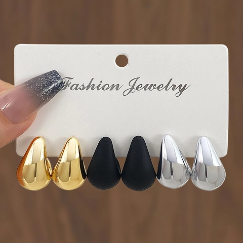 Juego de Pendientes de Botón con Forma de Lágrima de Moda para Mujer Pendientes con Diseño de Gota de Agua en Oro Plata Negro Joyería