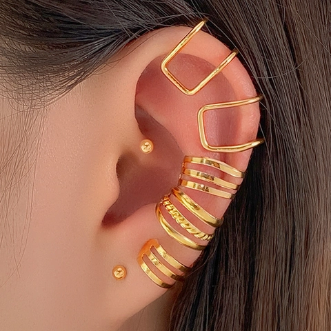 Trendy Set di Ear Cuff in Lega con Strass per Uomo Donna Cavi a Forma di C Orecchini a Clip Senza Buco Punk Serpente Gioielli Regalo