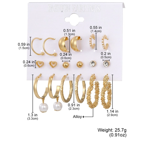 Fashion Gold Alloy Artificial Pearl Rhinestone Earring Collection For Women Heart Geometric Hoop Stud Earrings Jewelry Gift