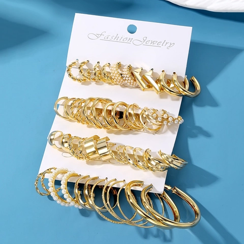 Set Orecchini in Lega Oro Vintage Per Donna Orecchini a Cerchio Geometrici Con Künstliche Perle Finte Accessori Gioielli Stile Hepburn