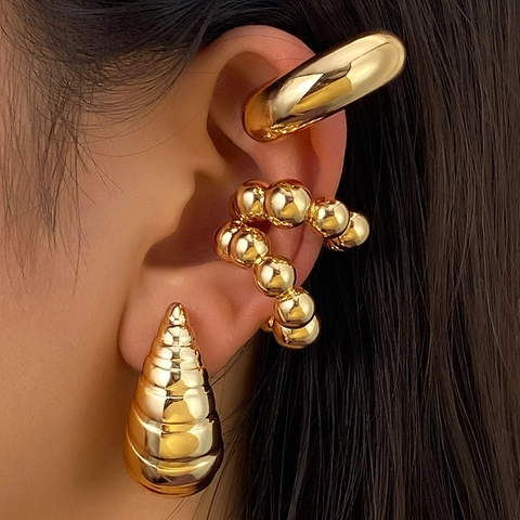 Minimalistische Retro Tränenform Ohrstecker Und Ohrmanschetten Hochglanz CCB Metallbeschichtung Für Damen Mode Schmuck Gold Silber Töne Accessoire