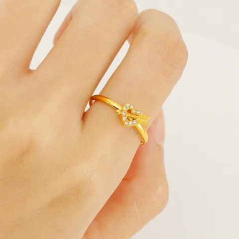Cupid's Arrow Heart Ring Stainless Steel Zircon Studded Open Adjustable 18K Gold Plated Fashion Jewelry For Women