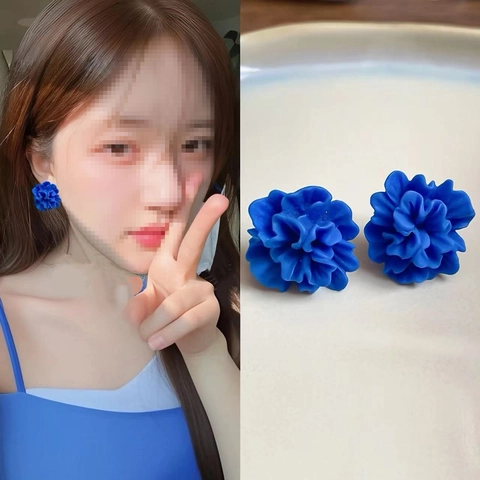 Pendientes De Flor De Resina Azul Con 925 Sterling Silver Earring Post Joyas Florales Elegantes Para Mujer