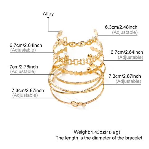 Vintage Goud Legering Strass Hart Knoop Oneindigheid Armband Set Voor Vrouwen Mode Stapelbare Bangle Sieraden Meerdelig Cadeau