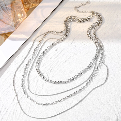 Juego de Collares de Cadena en Capas para Mujer Aleación Galvanizada Oro Plata Cadena de Serpiente Joyería de Moda