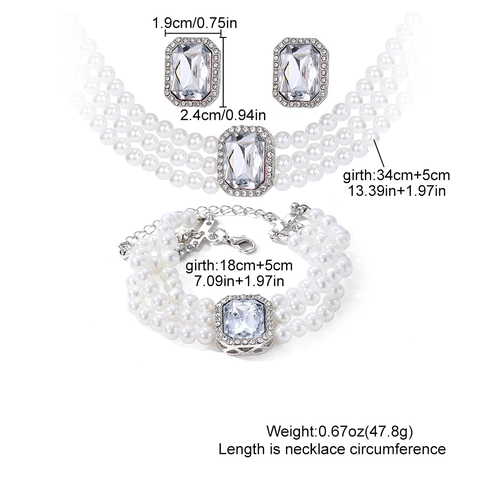 Französisch Elegant Mehrlagige Imitierte Künstliche Perle Schmuckset Für Damen Harz Strass Halskette Armband Ohrringe Party Schmuck