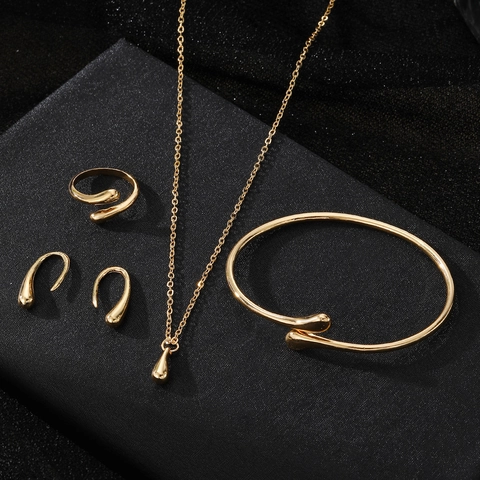 Geometrisches Wassertropfen Legierung Schmuckset Für Damen Gold Silber Galvanisiert Strass Halskette Armband Ring Ohrringe Set