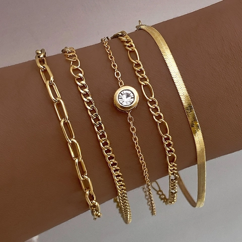 Gold Bracelet Jewelry For Women Stackable Layered Brass 14K Gold Plated Figaro Curb Snake Paperclip Chain Fashion Accessories