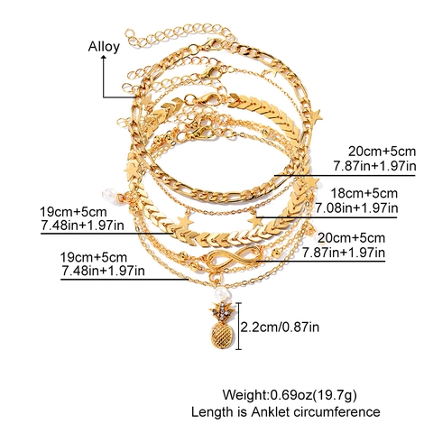 Böhmisches Gold Mehrschichtiges Fußkettchen Set Für Damen Mädchen Strand Schmuck Mit Ananas Stern Schmetterling Herz Unendlichkeit Anhänger Künstliche Perle Strass Fußketten