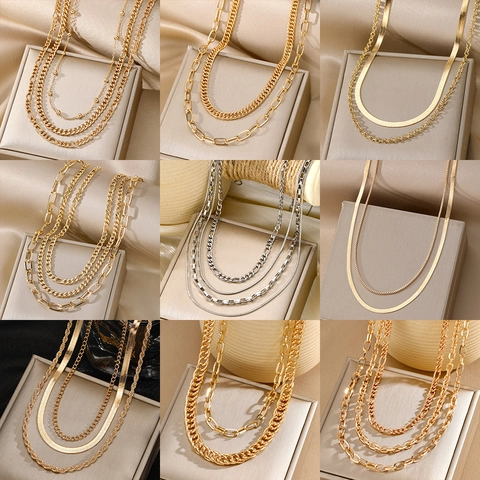 Juego de Collares de Cadena en Capas para Mujer Aleación Galvanizada Oro Plata Cadena de Serpiente Joyería de Moda