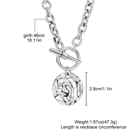 Vintage Geometric Portrait Relief Coin Pendant Necklace Chunky Cable Chain With Toggle Clasp Silver Metal Necklace Jewelry For Women
