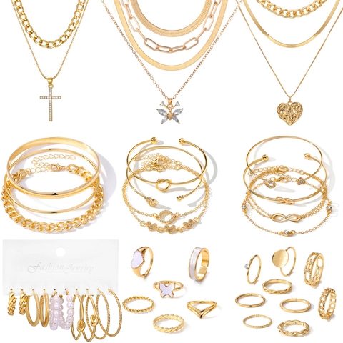 Vintage Legierung Strass Imitationsperle Schmuck Kollektion Für Damen Mehrlagige Halskette Ohrringe Ringe Armbänder