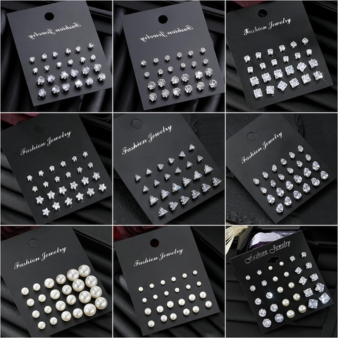 Simple Fashion Geometric Earring Collection Artificial Pearl Rhinestone Stud Earrings With Steel Post Jewelry For Women