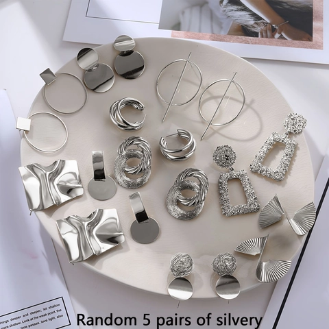 Vintage Geometric Metal Alloy Stud Earrings For Women Gold Silver Plated Hoop Leaf Flower Earrings Fashion Jewelry