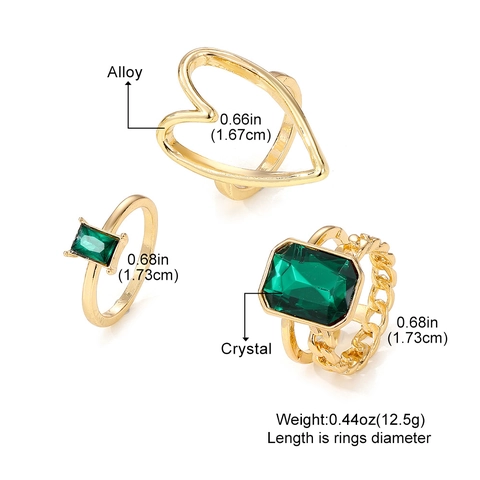 Set di Anelli in Lega d'Oro Vintage da Donna Bohemian Smeraldo Cuore Stella Luna Farfalla Cristallo Gioielli da Dito