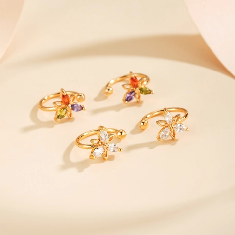 Niche Design Gold Plated Copper Flower Ear Cuffs With Zircon Marquise Crystal Ear Clips For Women Non Pierced Jewelry