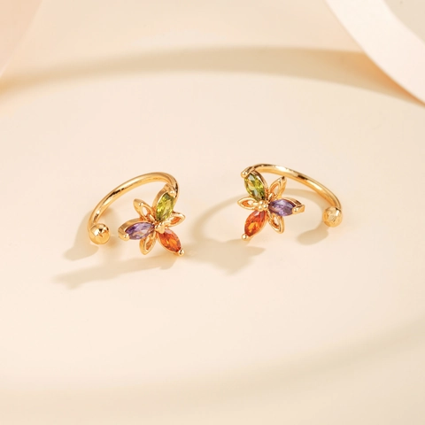 Niche Design Gold Plated Copper Flower Ear Cuffs With Zircon Marquise Crystal Ear Clips For Women Non Pierced Jewelry