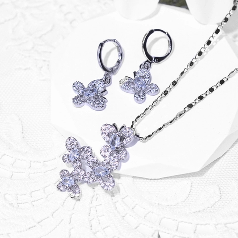 Elegant Butterfly Heart Fan Flower Copper Zirconia Jewelry Set For Women Necklace Earrings Wedding Party Fashion Jewelry Gift