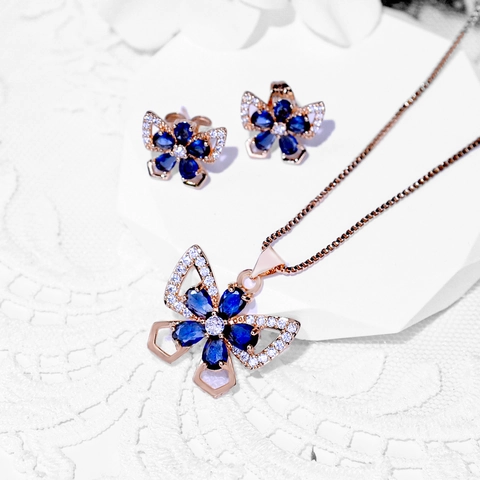 Fashion Copper Rhinestone Butterfly Heart Fan Jewelry Set For Women Elegant Necklace And Earrings Wedding Accessories