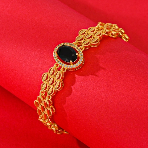 Bracelet de Luxe en Cuivre Plaqué Or Pour Femme Incrusté de Zircone Design de Fleur et Feuille Bijoux Pour Mariage Fête