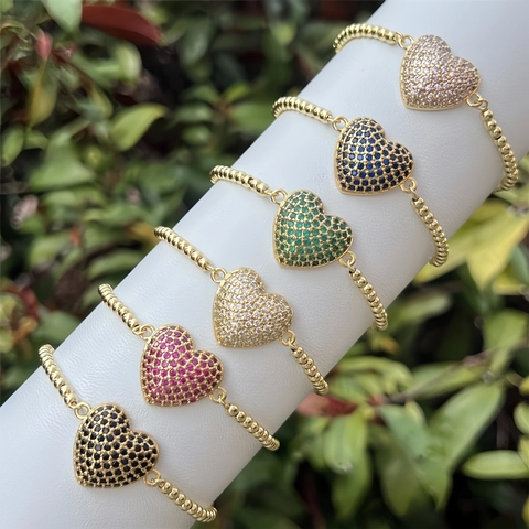 Damen 18K Vergoldet Kupfer Herz Armband Mit Pave Zirkonia Perlen Kette Einstellbar Schmuck Geschenk