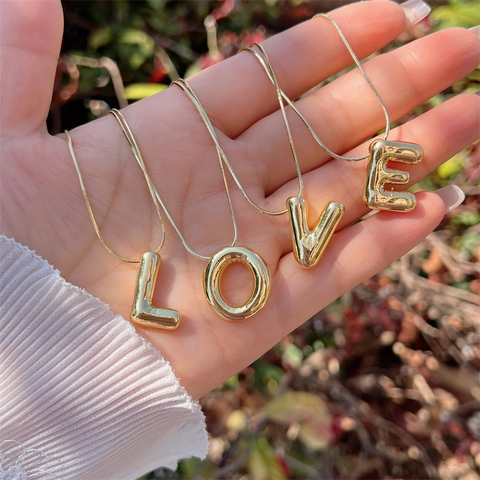 Collana con Lettera a Palloncino in Rame Placcato Oro 18K Ciondolo con Alfabeto Iniziale 3D Catena a Serpente Gioielli da Donna