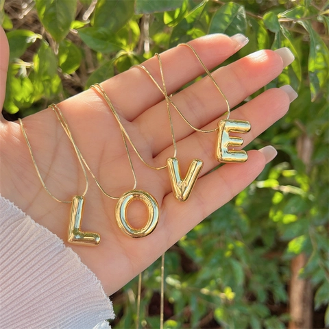 Collana con Lettera a Palloncino in Rame Placcato Oro 18K Ciondolo con Alfabeto Iniziale 3D Catena a Serpente Gioielli da Donna
